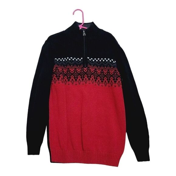 Urban Pipeline Sweater Youth Medium Black Red 1/4 Zip Pullover Mock Neck Boys - Picture 1 of 4